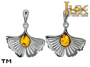 Jewellery SILVER sterling earrings.  Stone: amber. Ginkgo leaf. TAG: nature; name: E-E63; weight: 3.1g.
