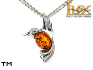 Jewellery SILVER sterling pendant.  Stone: amber. Bird. TAG: animals, signs; name: P-E76; weight: 1g.