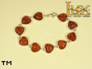 Jewellery SILVER sterling bracelet.  Stone: amber. TAG: hearts; name: B-502-3; weight: 12.6g.