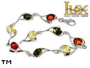 Jewellery SILVER sterling bracelet.  Stone: amber. TAG: hearts; name: B-795mix; weight: 9.1g.