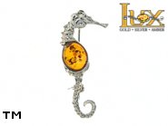 Jewellery SILVER sterling brooche.  Stone: amber. Seahorse. TAG: animals; name: BR-753-2; weight: 3.1g.