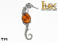 Jewellery SILVER sterling brooche.  Stone: amber. Seahorse. TAG: animals; name: BR-753; weight: 4.4g.