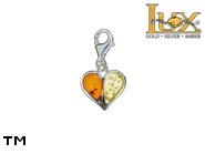 Jewellery SILVER sterling charm.  Stone: amber. TAG: hearts; name: CH-898; weight: 2g.