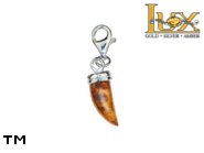 Jewellery SILVER sterling charm.  Stone: amber. Fang, tooth, bone. TAG: nature, modern; name: CH-905; weight: 2.7g.