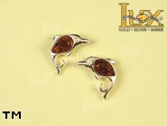 Jewellery SILVER sterling earrings.  Stone: amber. Dolphins. TAG: animals; name: E-238; weight: 2.7g.