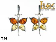 Jewellery SILVER sterling earrings.  Stone: amber. Butterfly. TAG: animals; name: E-744; weight: 4.7g.