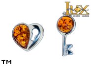 Jewellery SILVER sterling earrings.  Stone: amber. Key and heart. TAG: hearts, signs; name: E-899; weight: 1.7g.