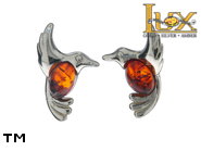 Jewellery SILVER sterling earrings.  Stone: amber. Birds. TAG: animals, signs; name: E-E76; weight: 1.9g.