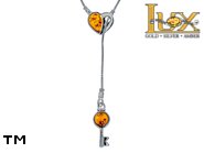 Jewellery SILVER sterling necklace.  Stone: amber. Key and heart symbol. TAG: hearts, signs; name: N-899; weight: 5.2g.