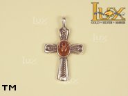 Jewellery SILVER sterling pendant.  Stone: amber. TAG: cross; name: P-236; weight: 2.1g.
