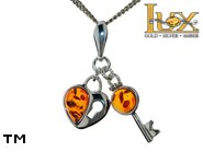 Jewellery SILVER sterling pendant.  Stone: amber. Key and heart symbol. TAG: hearts, signs; name: P-899; weight: 2g.