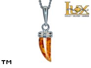 Jewellery SILVER sterling pendant.  Stone: amber. fang, tooth, bone. TAG: nature, modern; name: P-905; weight: 2.5g.