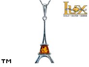 Jewellery SILVER sterling pendant.  Stone: amber. Eiffel Tower. TAG: modern, signs; name: P-941L; weight: 2.3g.