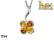 Jewellery SILVER sterling pendant.  Stone: amber. Four Leaf Clover, good luck symbol. TAG: nature, signs; name: P-959; weight: 1.7g.