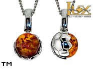 Jewellery SILVER sterling pendant.  Stone: amber. A football. TAG: modern, signs; name: P-A85; weight: 2.7g.