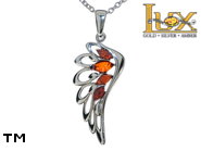 Jewellery SILVER sterling pendant.  Stone: amber. Angel wings. TAG: nature, modern, signs; name: P-C94; weight: 2.6g.