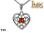 Jewellery SILVER sterling pendant.  Stone: amber. Heart. TAG: hearts; name: P-D10; weight: 2g.