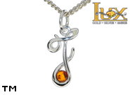 Jewellery SILVER sterling pendant.  Stone: amber. Letter -J-. TAG: signs; name: P-E45-J; weight: 0.9g.
