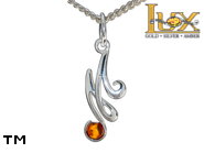 Jewellery SILVER sterling pendant.  Stone: amber. Letter -M-. TAG: signs; name: P-E45-M; weight: 0.9g.