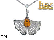 Jewellery SILVER sterling pendant.  Stone: amber. Ginkgo leaf. TAG: nature; name: P-E63; weight: 2.8g.