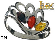 Jewellery SILVER sterling ring.  Stone: amber. Angel wings. TAG: nature, modern, signs; name: R-C94MIX; weight: 2.9g.